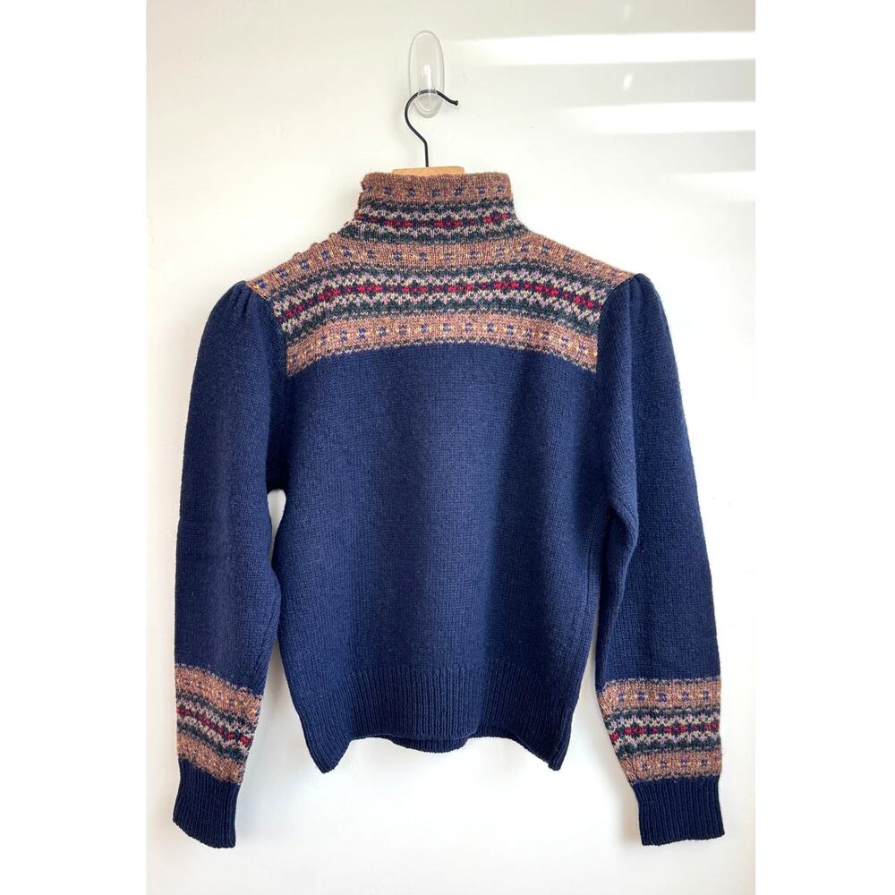 Vintage 1980s Ralph Lauren Fair Isle Mock Neck Wool Sweater XS